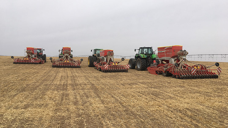 Cinque seminatrici TERRASEM per semina su pacciame in una grande azienda agricola cinese